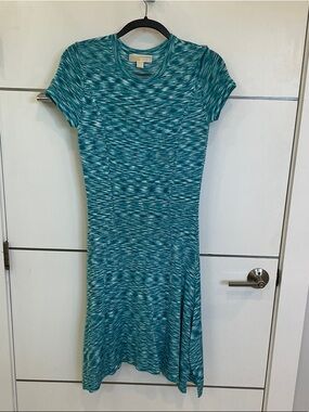 Michael Kors Teal Space-Dye Short Sleeve Midi Dress